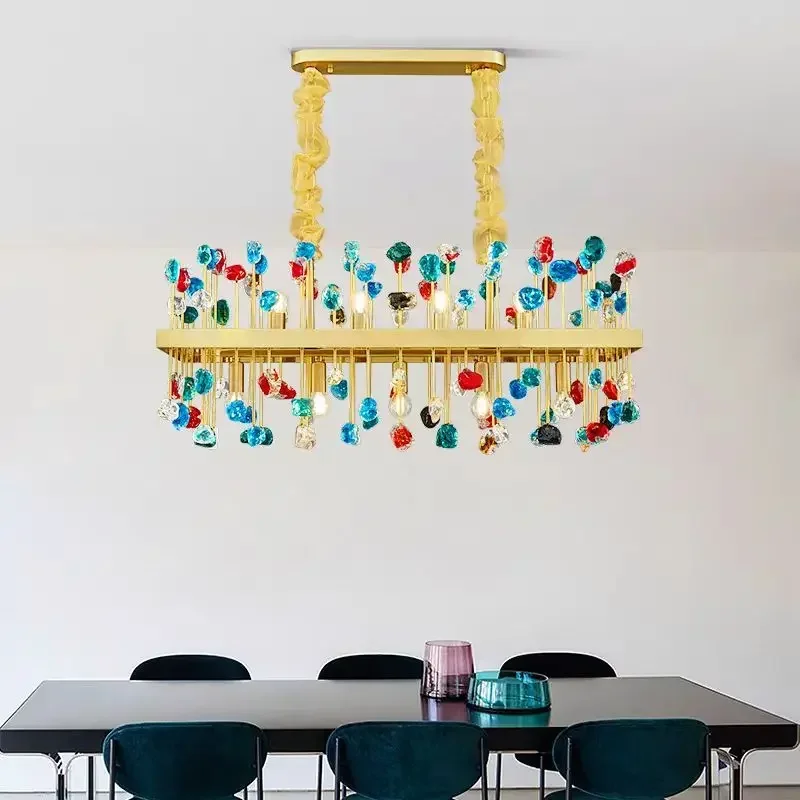 Room Decor Lighting Lamp - Rectangle Color Block Crystal Pendant Light