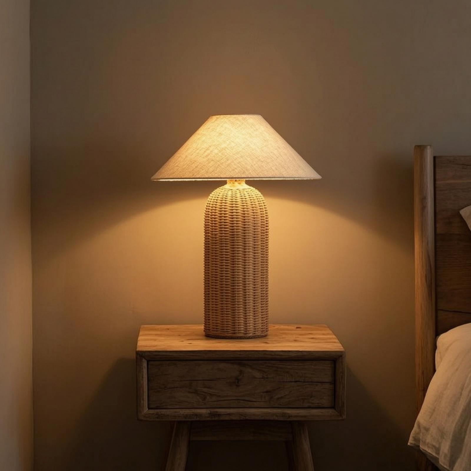 Bedside Lamp Rattan Base Fabri - Room Decor Lighting Lamp review and price