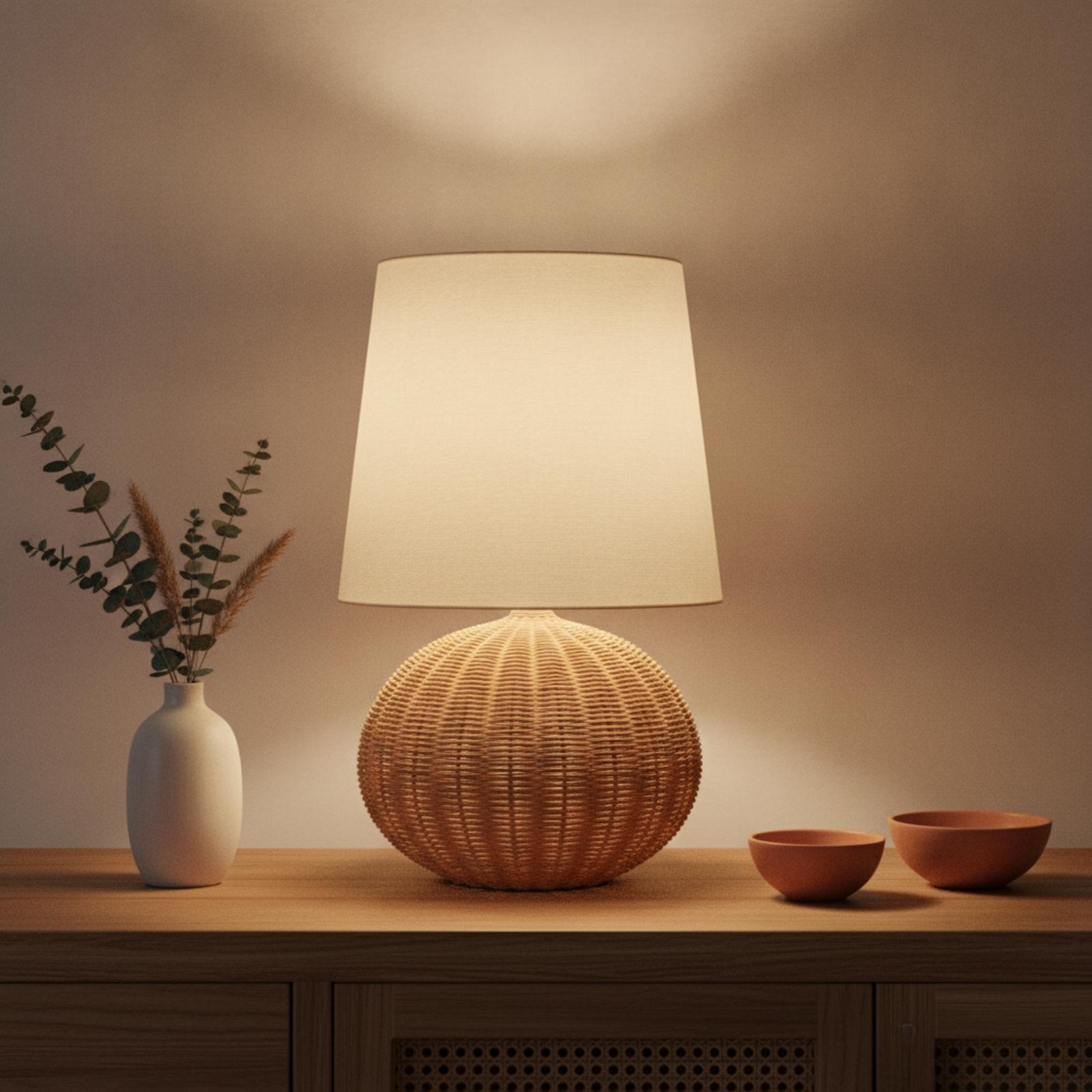 Bedside Lamp Rattan Base Fabri - Room Decor Lighting Lamp review and price