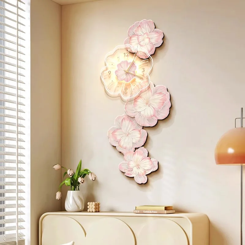 Pink Flower Light Luxury Wall  - Lighting Home Decor Wall Clocks review and price