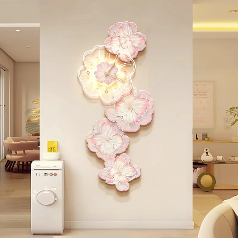 Pink Flower Light Luxury Wall  - Lighting Home Decor Wall Clocks review and price