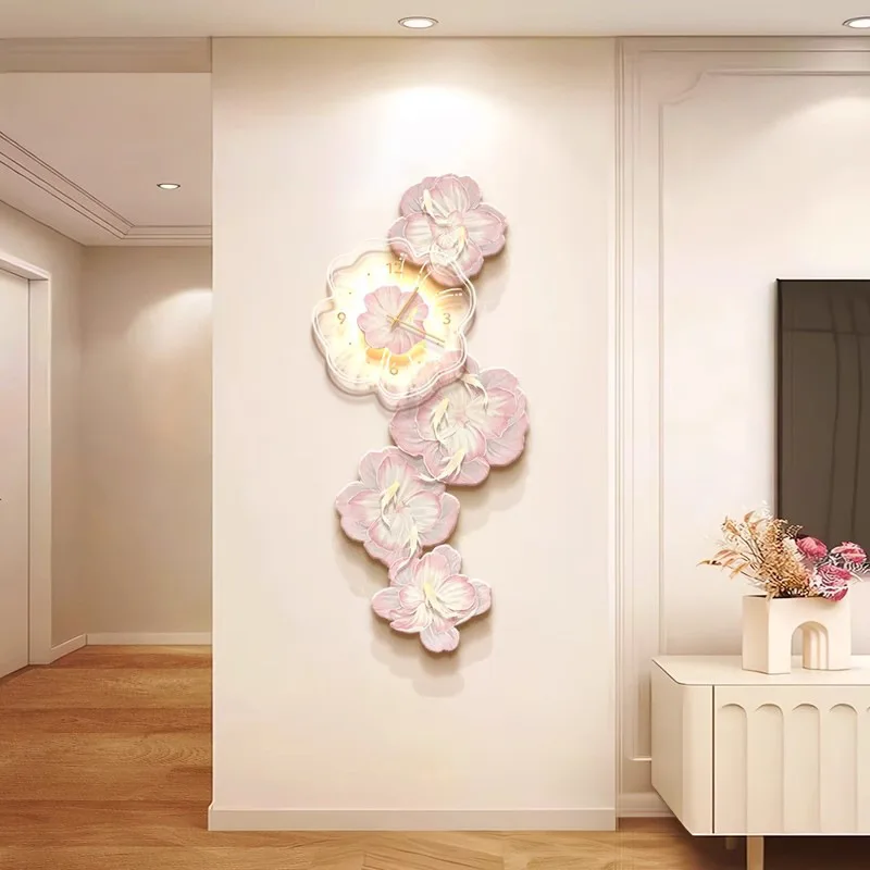 Pink Flower Light Luxury Wall  - Lighting Home Decor Wall Clocks review and price
