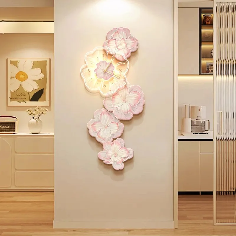 Pink Flower Light Luxury Wall  - Lighting Home Decor Wall Clocks review and price